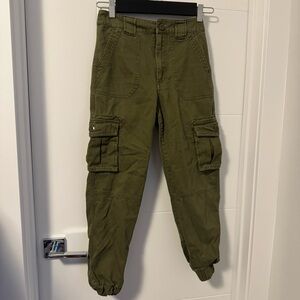 Women's Army Green/Olive Cargo Pants, 4 pockets, elastic cuffs